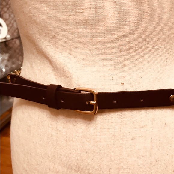Women Brown Gold Chain Skinny Belt - Picture 2 of 6